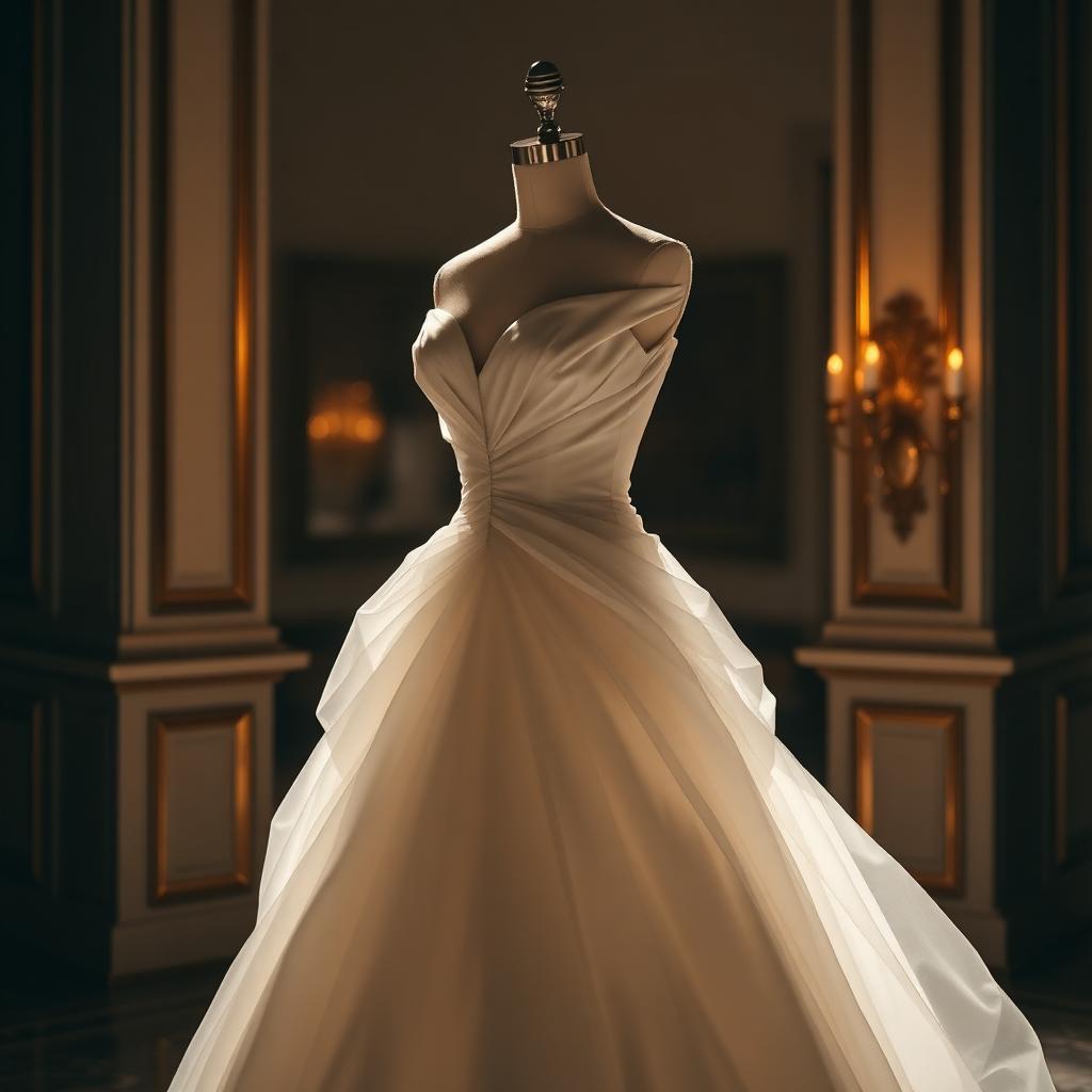 Bespoke bridal gown on dress form